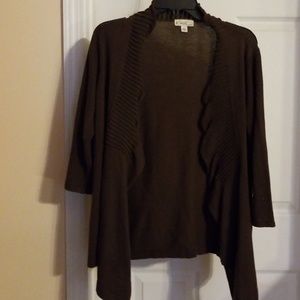 Brown cardigan.